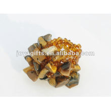 Yellow Tiger eye Chip stone Stretch Seed Glass beads Ring